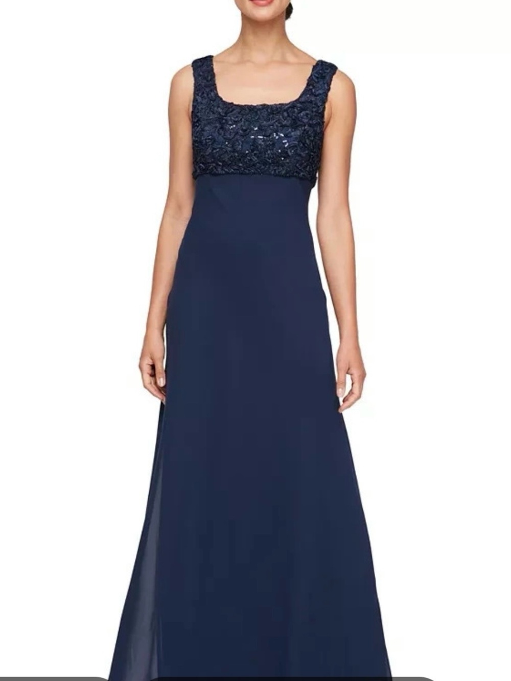 NWOT Alex Evening Navy Sleeveless Evening Gown with Embellished Bodice
